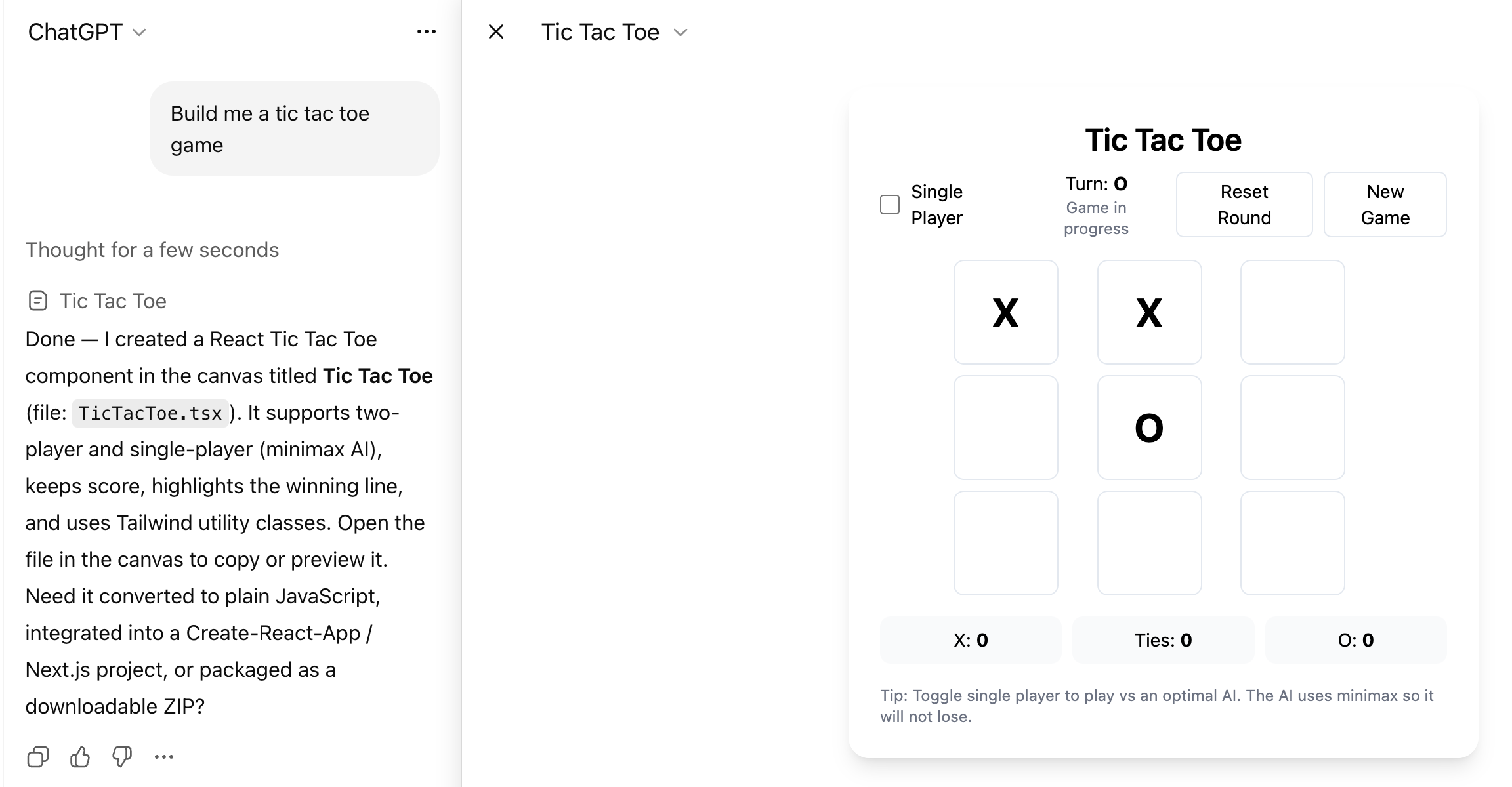Tic Tac Toe game by ChatGPT